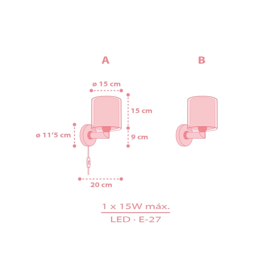 Dalber 41769S - Børnevæglampe KAWAII FRIENDS 1xE27/15W/230V lyserød