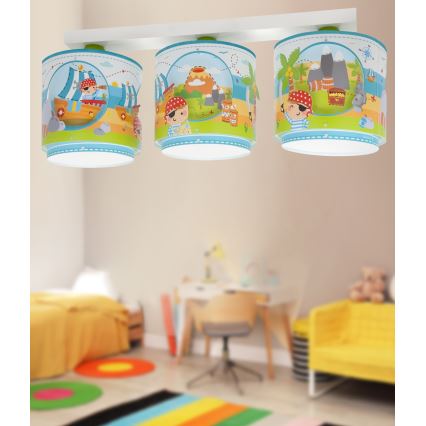 Dalber 60653 - Loftlampe til børn PIRAT ISLAND 3xE27/15W/230V