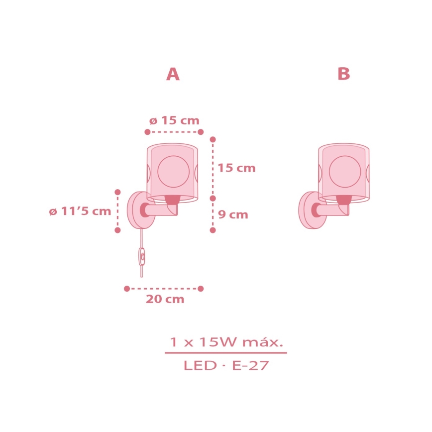Dalber 60919 - Børnevæglampe PRINCESS DANCE 1xE27/15W/230V lyserød
