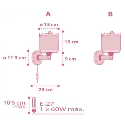 Dalber 61109 - Væglampe til børn LITTLE QUEEN 1xE27/60W/230V