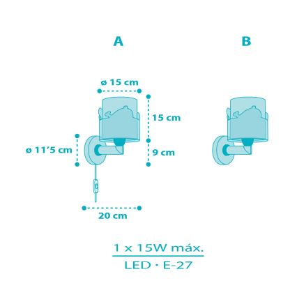 Dalber 61179T - Væglampe til børn WHALE DREAMS 1xE27/15W/230V blå