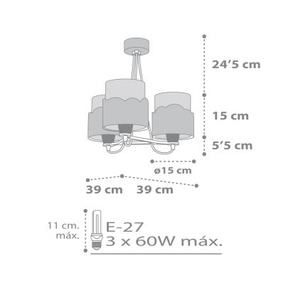 Dalber 61237E - Lysekrone til børn MOON 3xE27/60W/230V