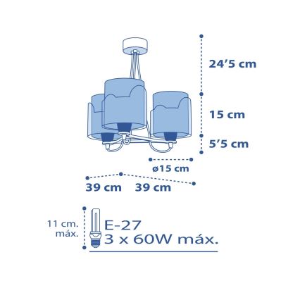 Dalber 61337T - Lysekrone for børn LITTLE ELEFANT 3xE27/60W/230V