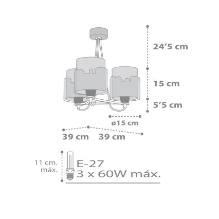 Dalber 61687 - Lysekrone for børn BABY TRAVEL 3xE27/60W/230V