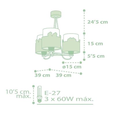 Dalber 61717H - Lysekrone til børn SWEET LOVE 3xE27/60W/230V grøn