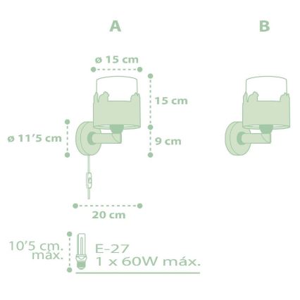 Dalber 61719H - Væglampe til børn SWEET LOVE 1xE27/60W/230V grøn