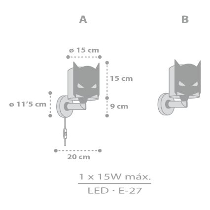 Dalber 61809 - Væglampe til børn DARK HERO 1xE27/15W/230V