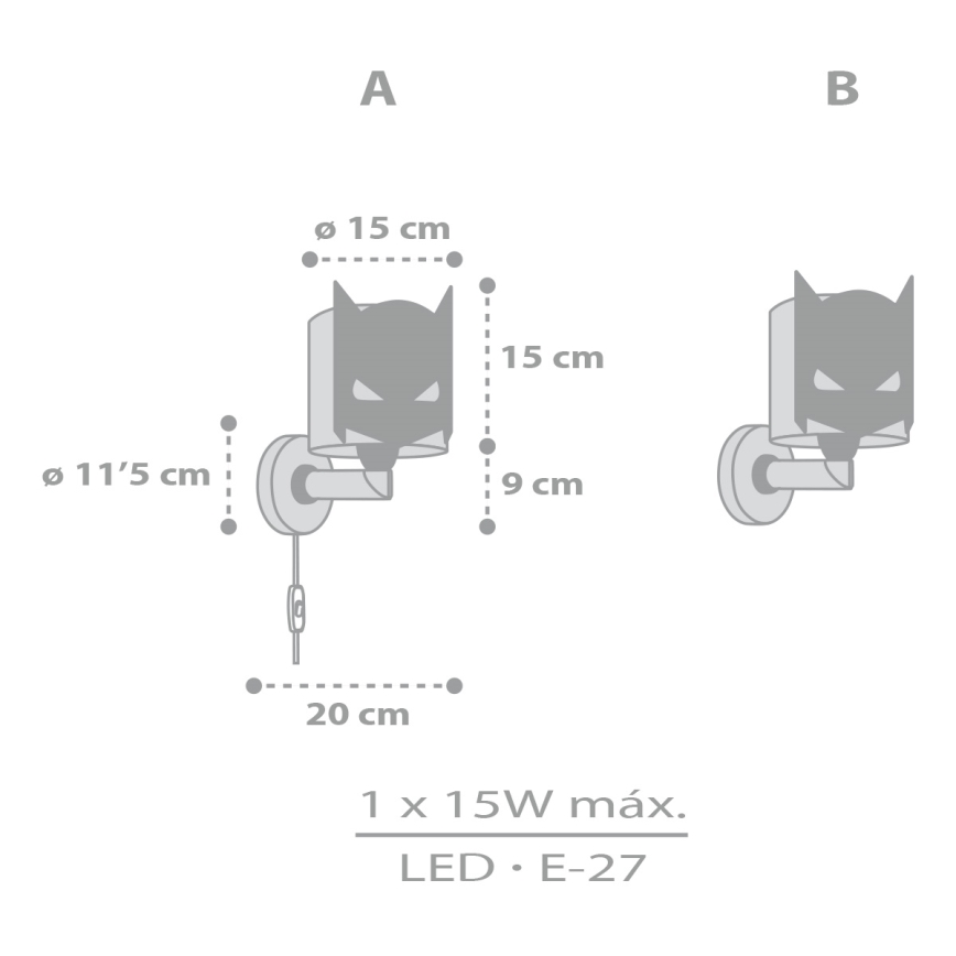 Dalber 61809 - Væglampe til børn DARK HERO 1xE27/15W/230V