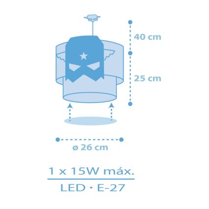 Dalber 61812 - Pendel til børn BLÅ HERO 1xE27/15W/230V