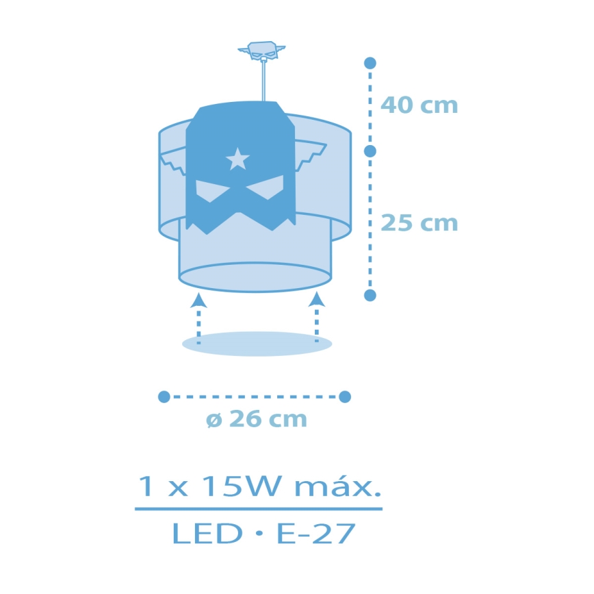 Dalber 61812 - Pendel til børn BLÅ HERO 1xE27/15W/230V