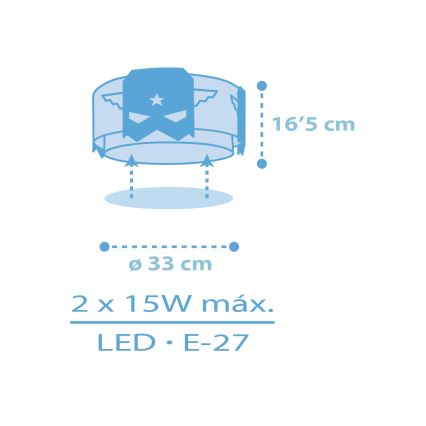 Dalber 61816 - Loftlampe til børn BLÅ HERO 2xE27/15W/230V