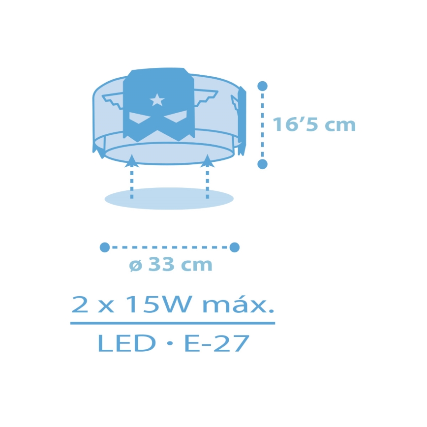 Dalber 61816 - Loftlampe til børn BLÅ HERO 2xE27/15W/230V