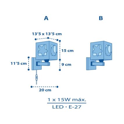 Dalber 63239T - Væglampe til børn MOONLIGHT 1xE27/15W/230V blå