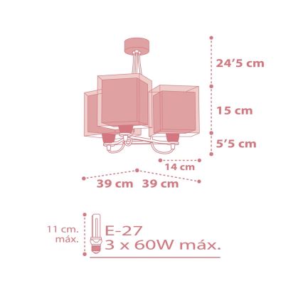 Dalber 63267S - Lysekrone for børn KOALA 3xE27/60W/230V