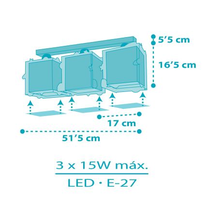 Dalber 63353 - Loftlampe til børn ROCKET 3xE27/15W/230V