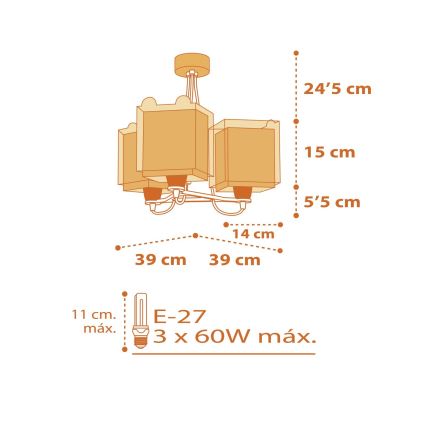 Dalber 64567 - Lysekrone for børn LITTLE TIGER 3xE27/60W/230V