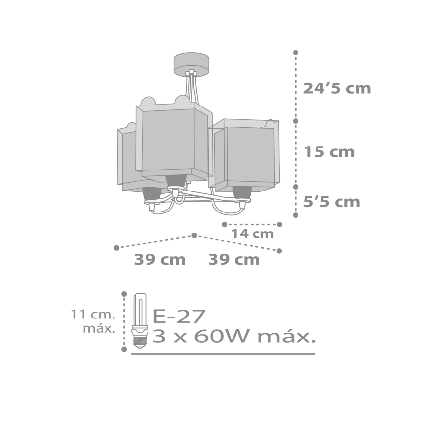 Dalber 64577 - Lysekrone for børn LITTLE TEDDY 3xE27/60W/230V