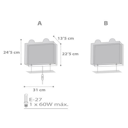 Dalber 64578 - Væglampe for børn LITTLE TEDDY 1xE27/60W/230V