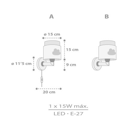 Dalber 76019E - Væglampe til børn BABY DREAMS 1xE27/15W/230V grå