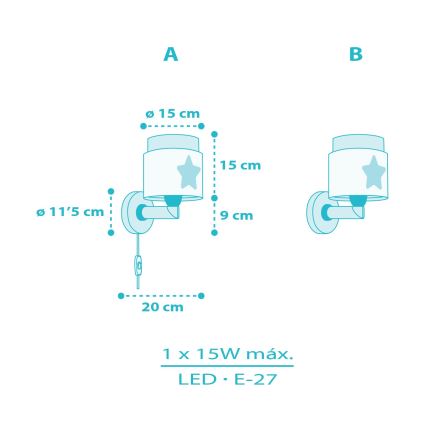 Dalber 76019T - Væglampe til børn BABY DREAMS 1xE27/15W/230V blå