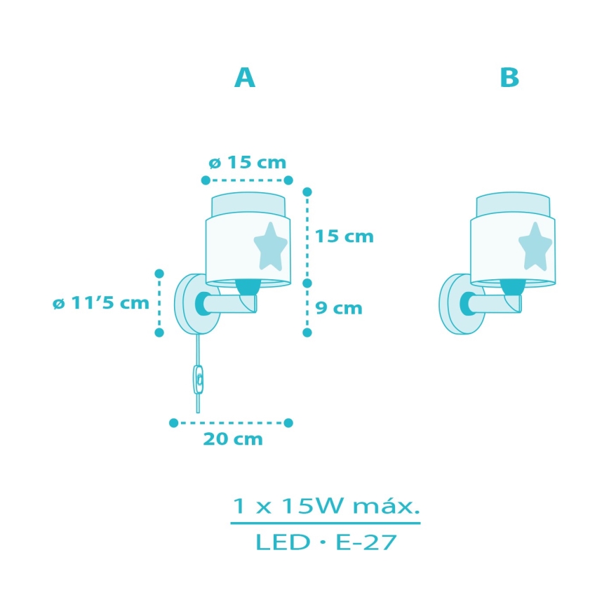 Dalber 76019T - Væglampe til børn BABY DREAMS 1xE27/15W/230V blå