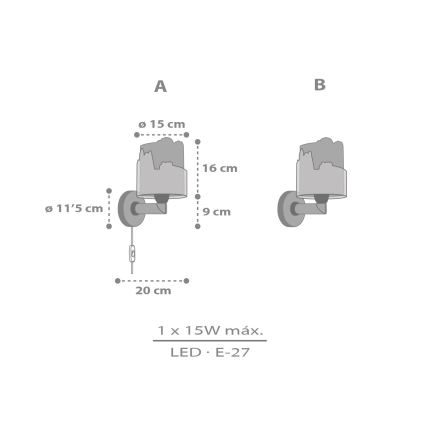 Dalber 76309 - Børnevæglampe SNOOPY 1xE27/15W/230V hvid/rød
