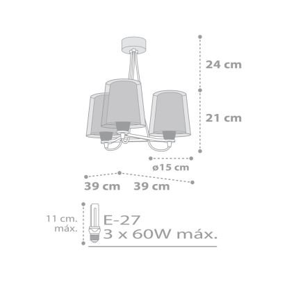 Dalber 81197E - Lysekrone til børn LIGHT FEELING 3xE27/60W/230V