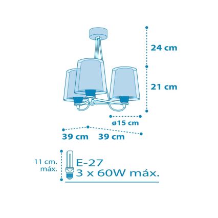 Dalber 81197T - Lysekrone for børn LIGHT FEELING 3xE27/60W/230V