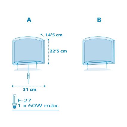 Dalber 81198T - Væglampe for børn LIGHT FEELING 1xE27/60W/230V