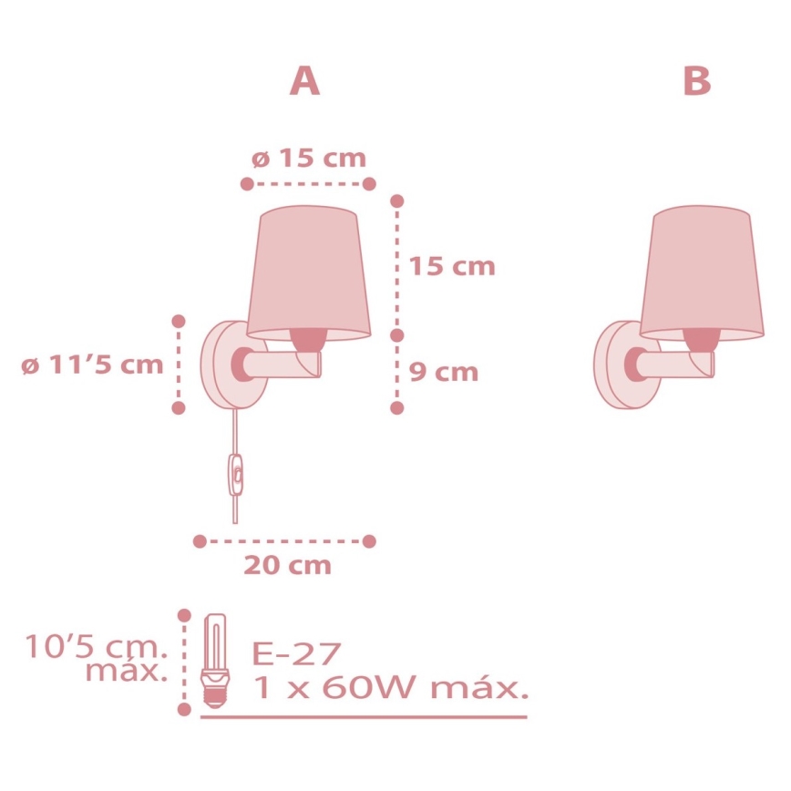 Dalber 82219S - Væglampe til børn STAR LIGHT 1xE27/60W/230V pink
