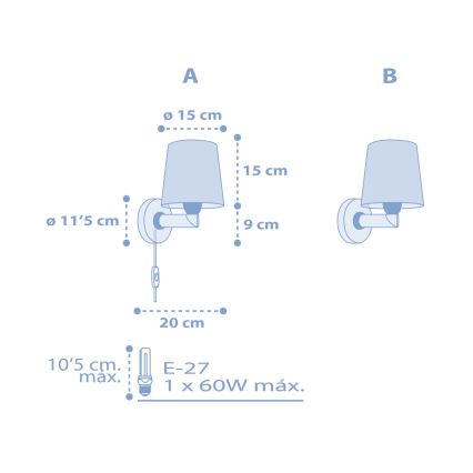 Dalber 82219T - Væglampe til børn STAR LIGHT 1xE27/60W/230V blå