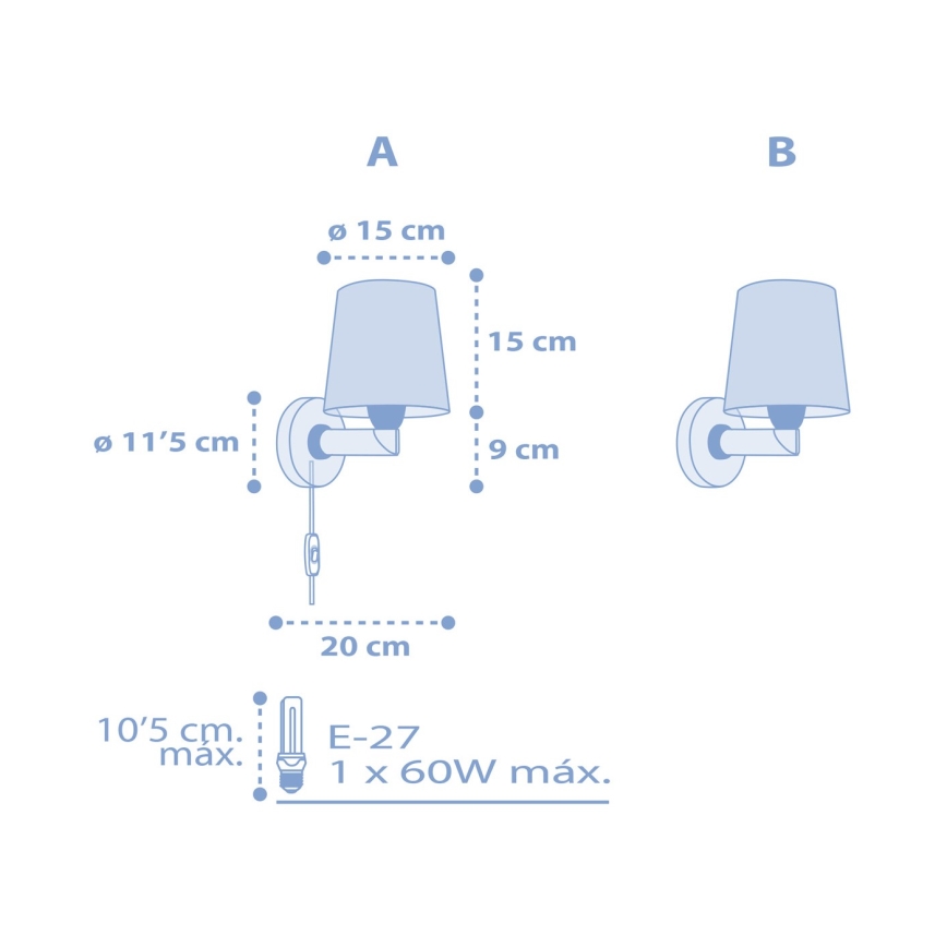 Dalber 82219T - Væglampe til børn STAR LIGHT 1xE27/60W/230V blå