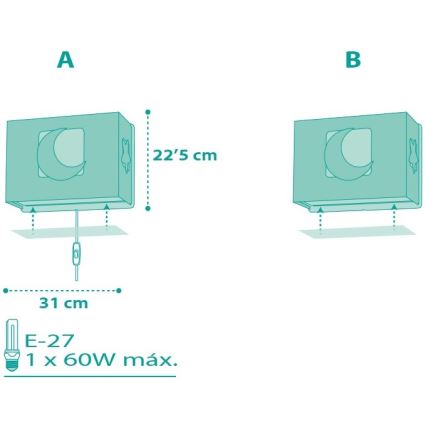 Dalber D-63238H - Væglampe for børn MOONLIGHT 1xE27/60W/230V