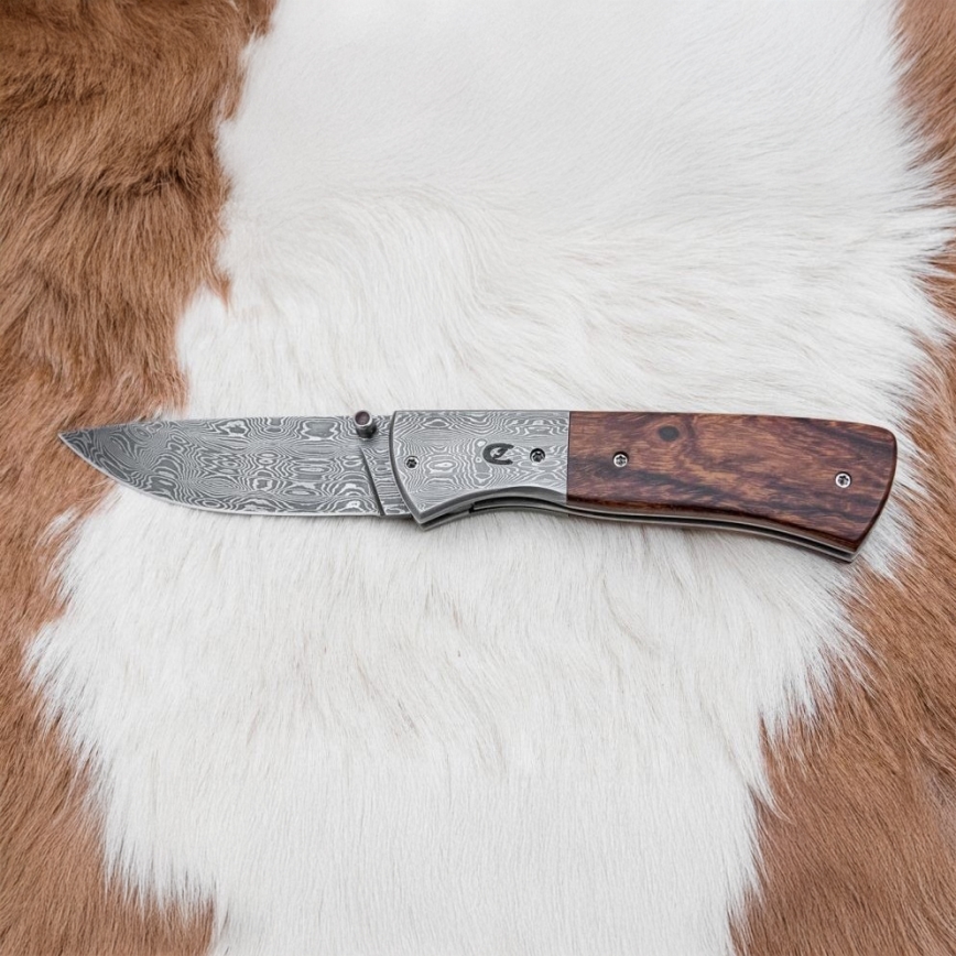 Damaskus kniv foldbar 8 cm ironwood