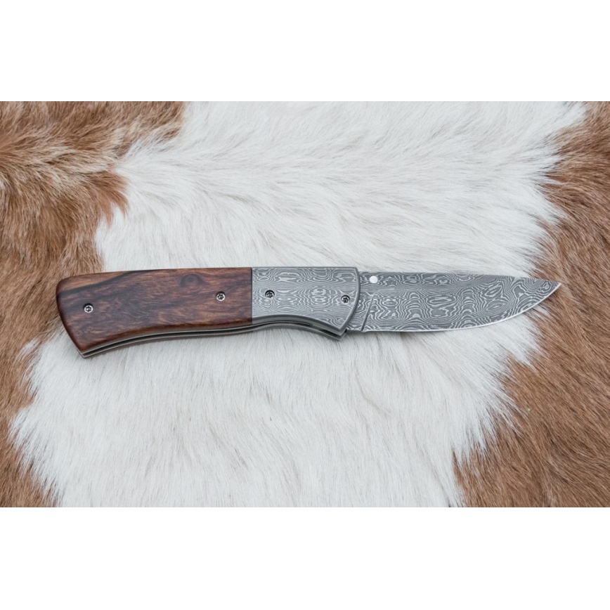 Damaskus kniv foldbar 8 cm ironwood