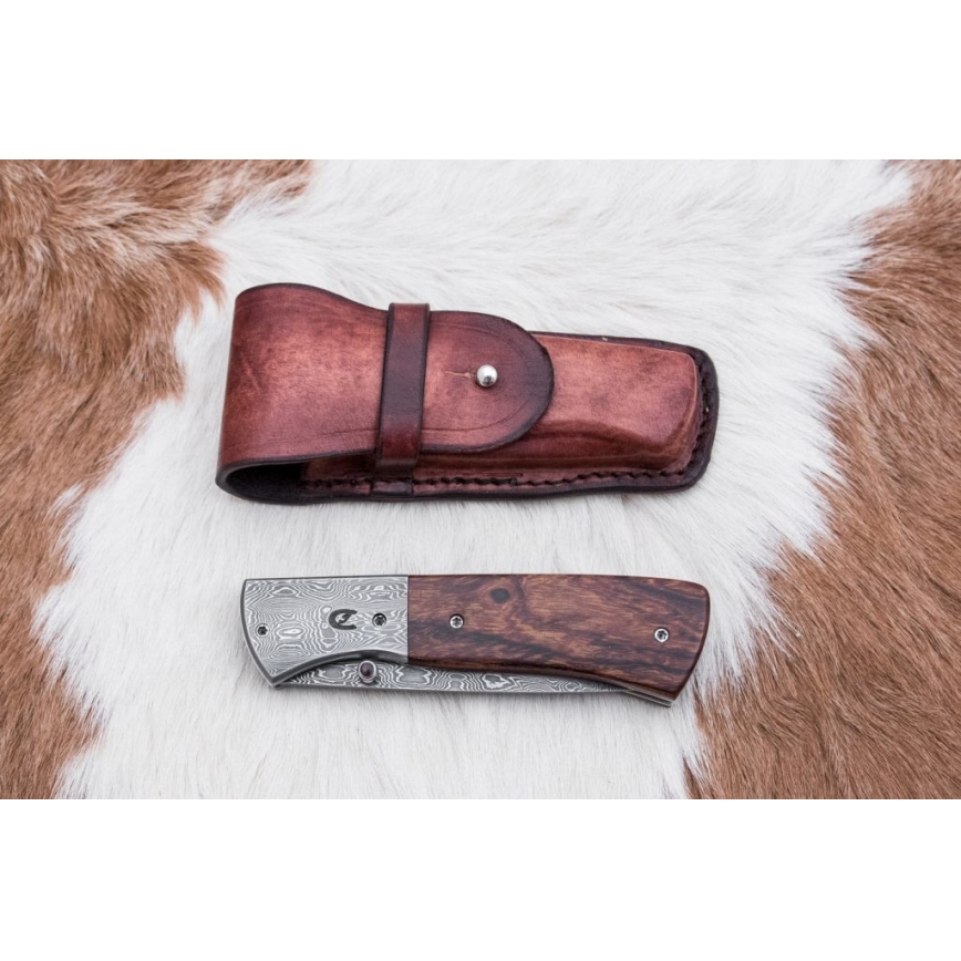 Damaskus kniv foldbar 8 cm ironwood