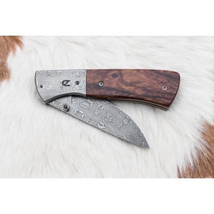 Damaskus kniv foldbar 8 cm ironwood