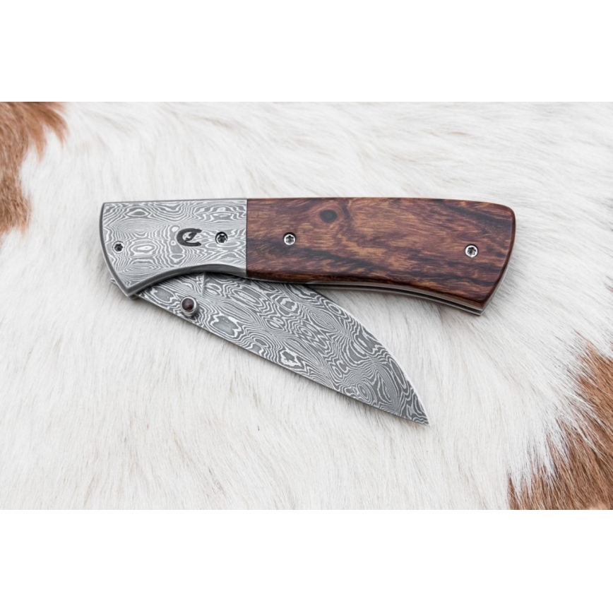 Damaskus kniv foldbar 8 cm ironwood