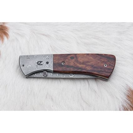 Damaskus kniv foldbar 8 cm ironwood