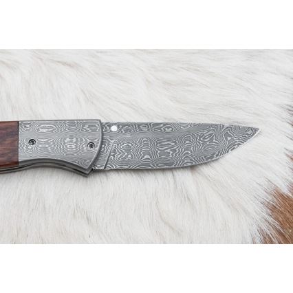 Damaskus kniv foldbar 8 cm ironwood