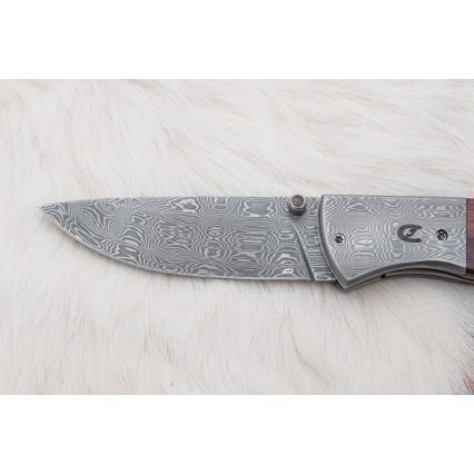 Damaskus kniv foldbar 8 cm ironwood
