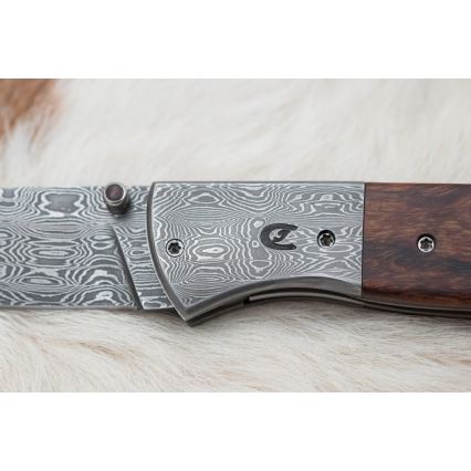 Damaskus kniv foldbar 8 cm ironwood