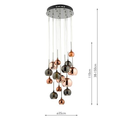 Där Lighting AUR1564 - Lysekrone på wire AURELIA 15xG4/10W/230V sort/kobber