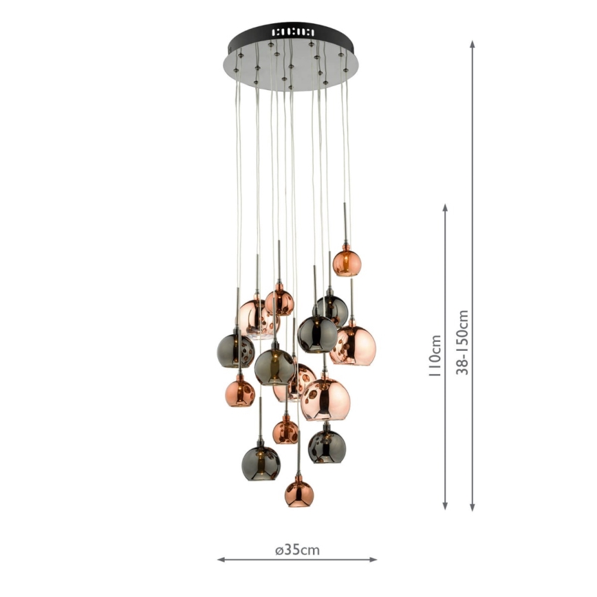 Där Lighting AUR1564 - Lysekrone på wire AURELIA 15xG4/10W/230V sort/kobber
