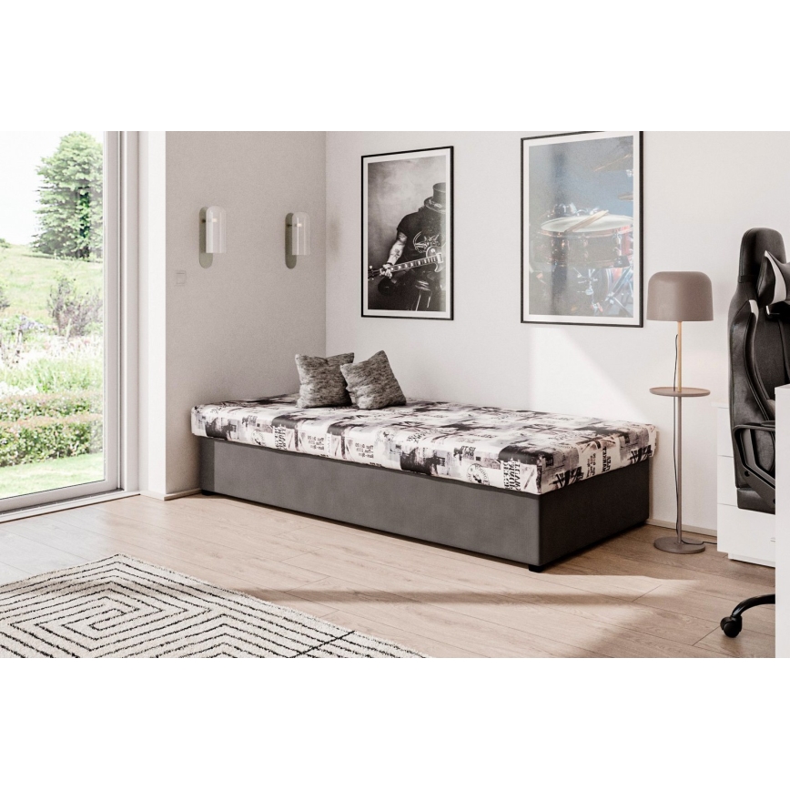 Daybed med springmadras og opbevaringsplads NOE 200x90 grå/sort