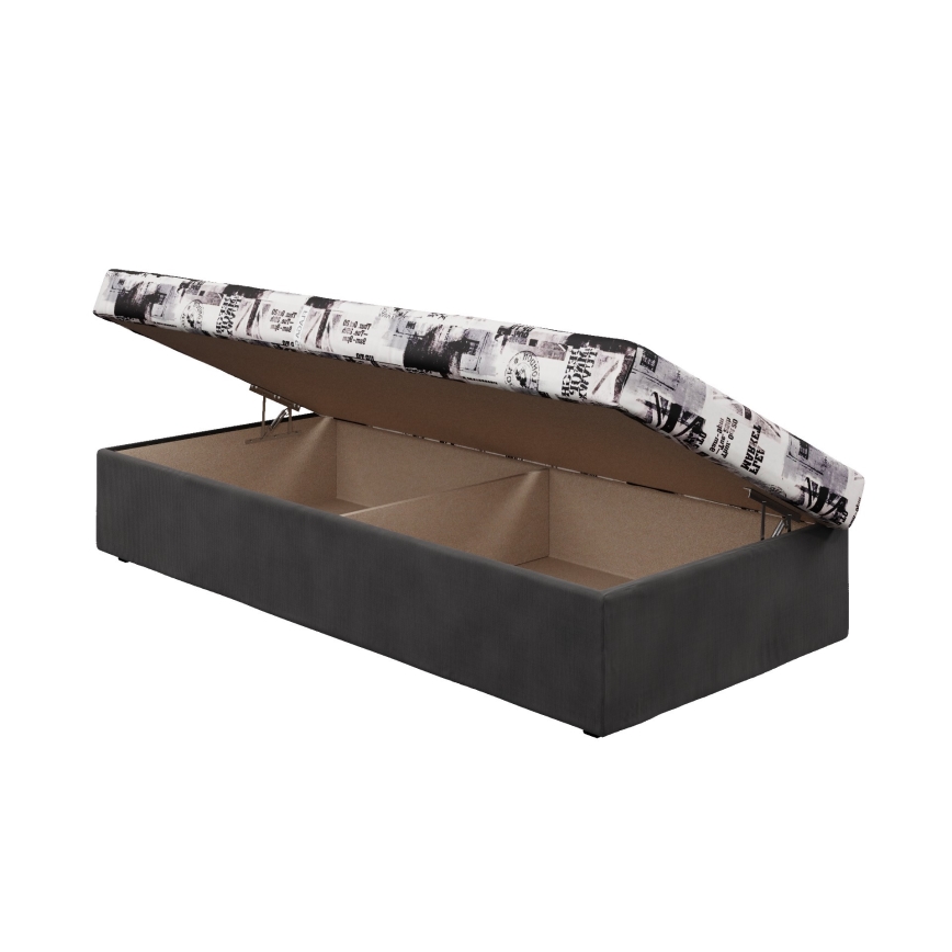 Daybed med springmadras og opbevaringsplads NOE 200x90 grå/sort