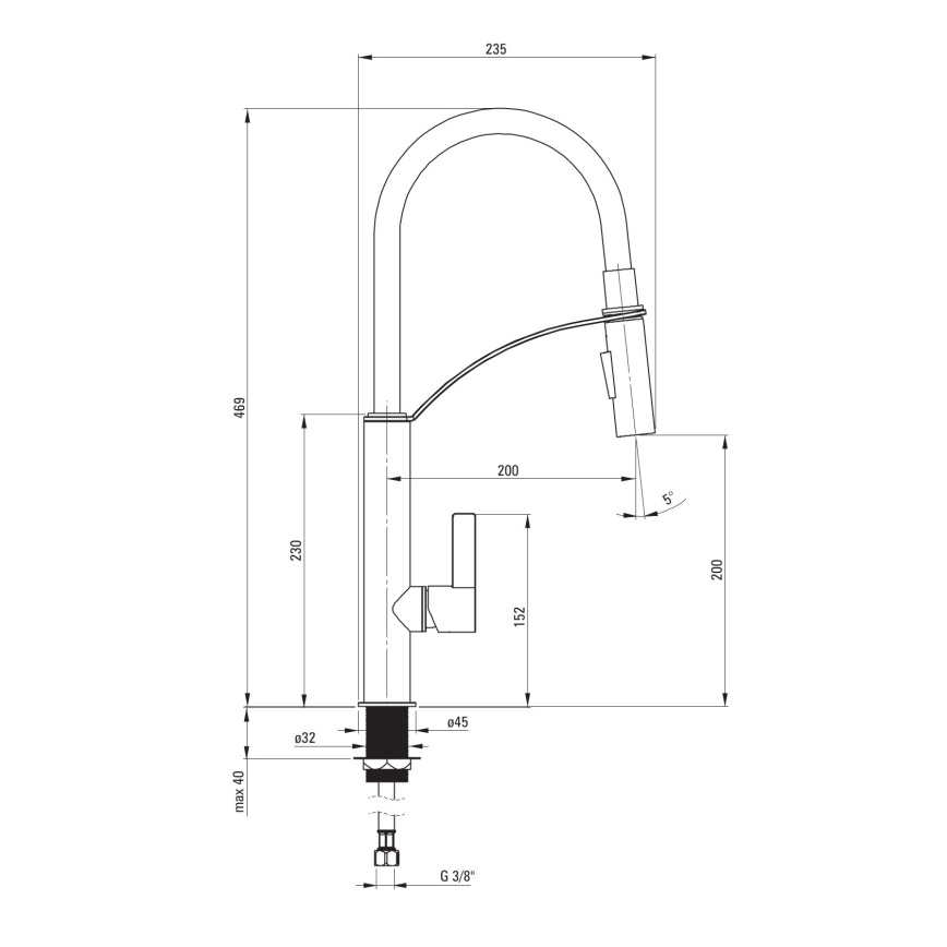 Deante BGB_B720 - Hane m. fleksibel arm GERBERA sort/krom