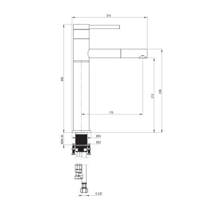 Deante BGE_N22K - Vaskarmatur med udtrækbar bruser ORA 30,9 cm, sort