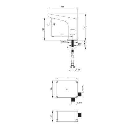 Deante BQH_029R - Touchfri håndvaskarmatur med temperaturregulering HIACYNT 4xAA skinnende krom