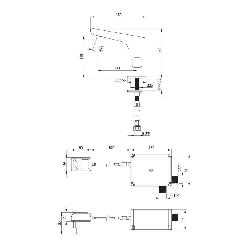 Deante BQH_029V - Touchfri håndvaskarmatur med temperaturregulering HIACYNT 230/6V skinnende krom